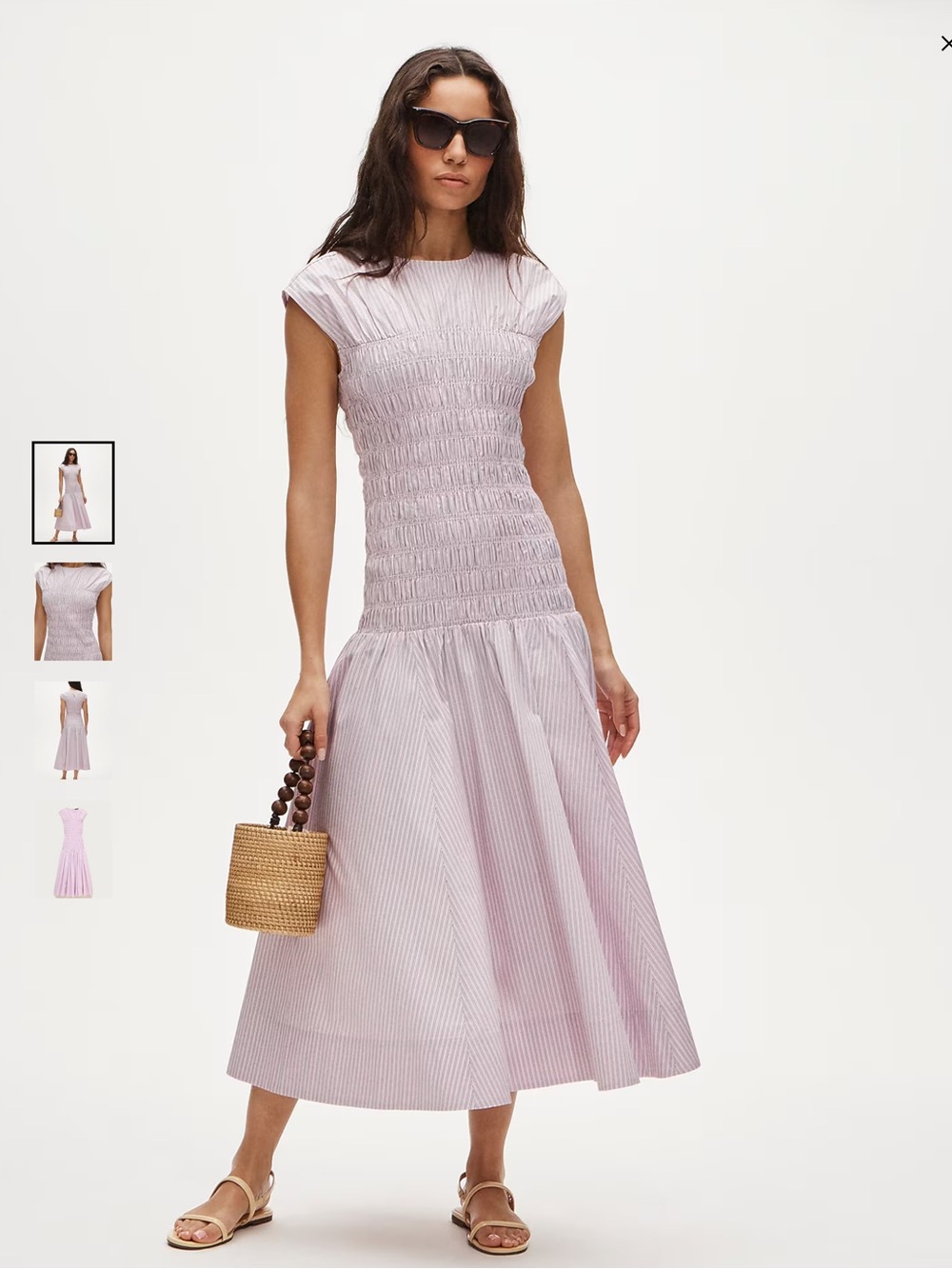 Smocked dress in striped cotton poplin